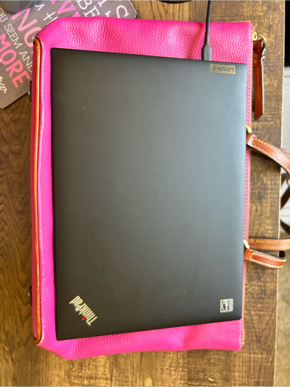 Dooney & Bourke Leather Laptop Bag / Tote in Fuchsia w/ Brown Straps 💕 - Picture 16 of 16